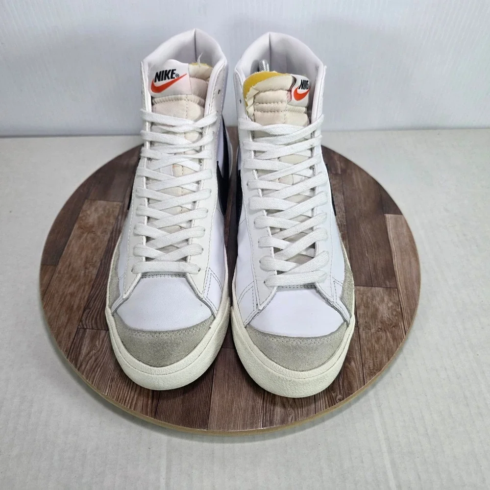 Nike Blazer Mid 77 Mens Size 9 White Black Leather High Top Sneakers BQ6806-100